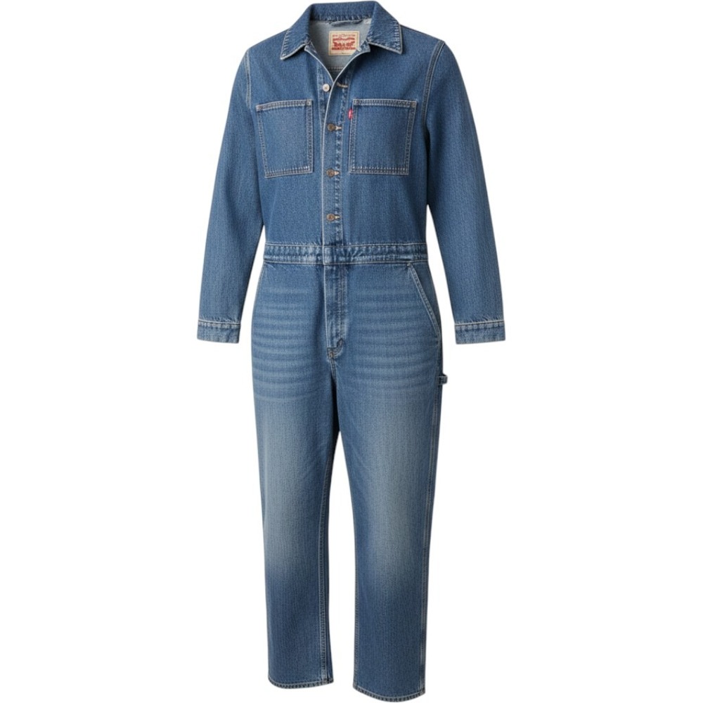 Levis Denim Coveralls Medium Wash Blue Long Sleeve Utility Jumpsuit Large NEW